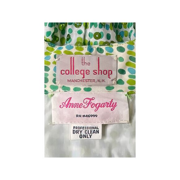 60s Anne Fogarty Green Polka Dot Sequin Accents Fit & Flare Junior Dress Sz XS - Picture 8 of 10